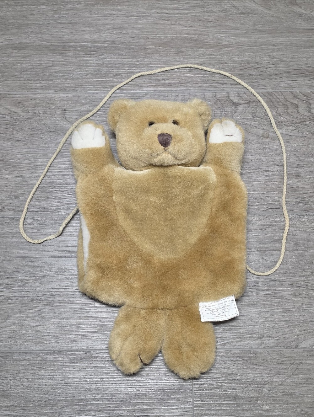 Rare Vintage 1990's Jay Gur Teddy Bear Hand Warmer Plush Bag Purse Rope Strap
